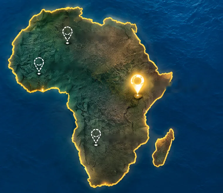 A map of Africa with Nairobi lit up first and more places to come.